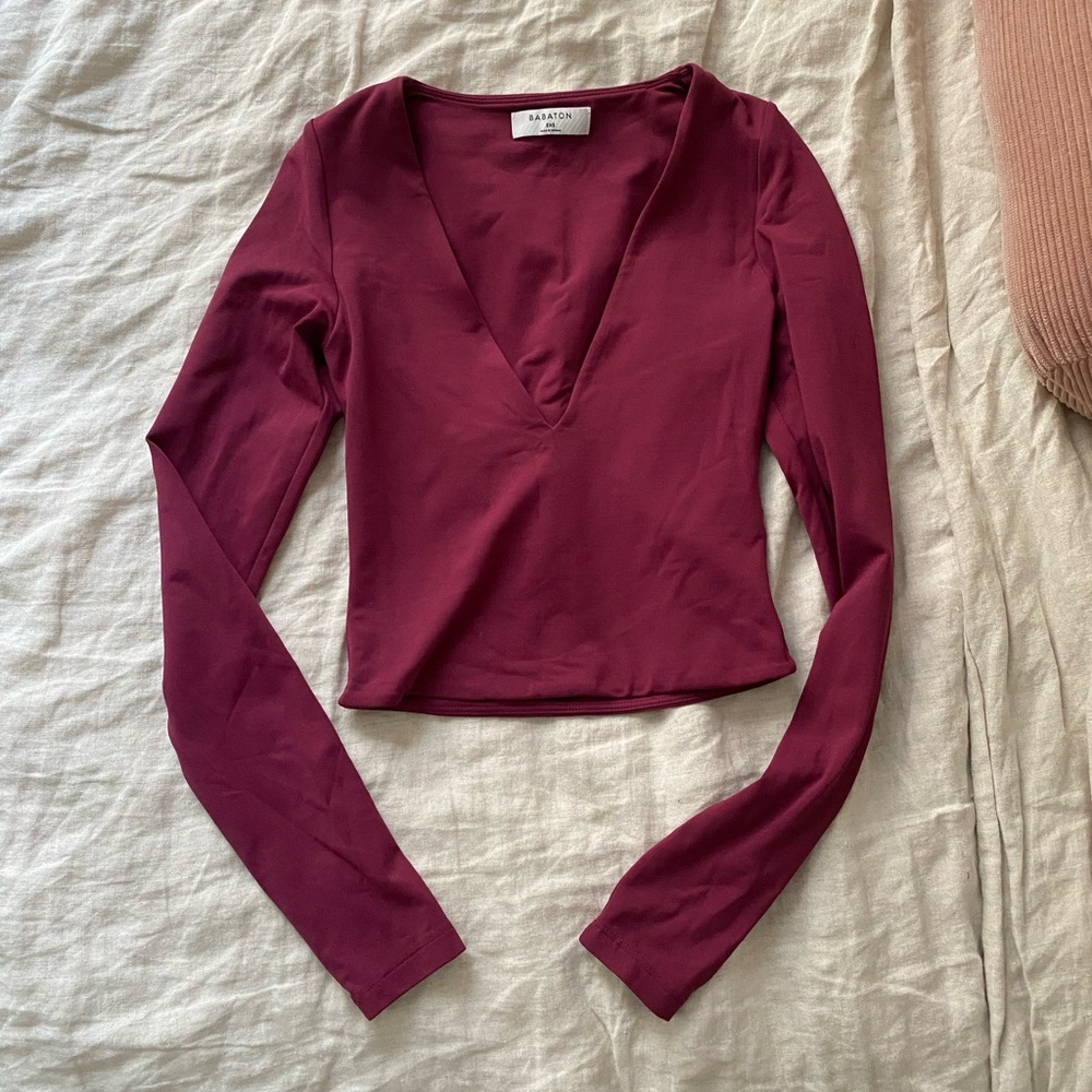 Babaton Deep Burgundy Long Sleeve Blouse